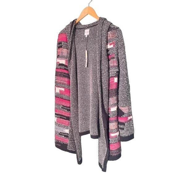 NWT Nic + Zoe Sweater Orchard Hooded Cardigan Black Maroon Multi Size Medium NEW - Picture 6 of 15